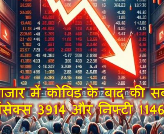 शेयर बाजार में कोविड के बाद की सबसे बड़ी मंदी, सेंसेक्स 3914 और निफ्टी 1146 अंक फिसला